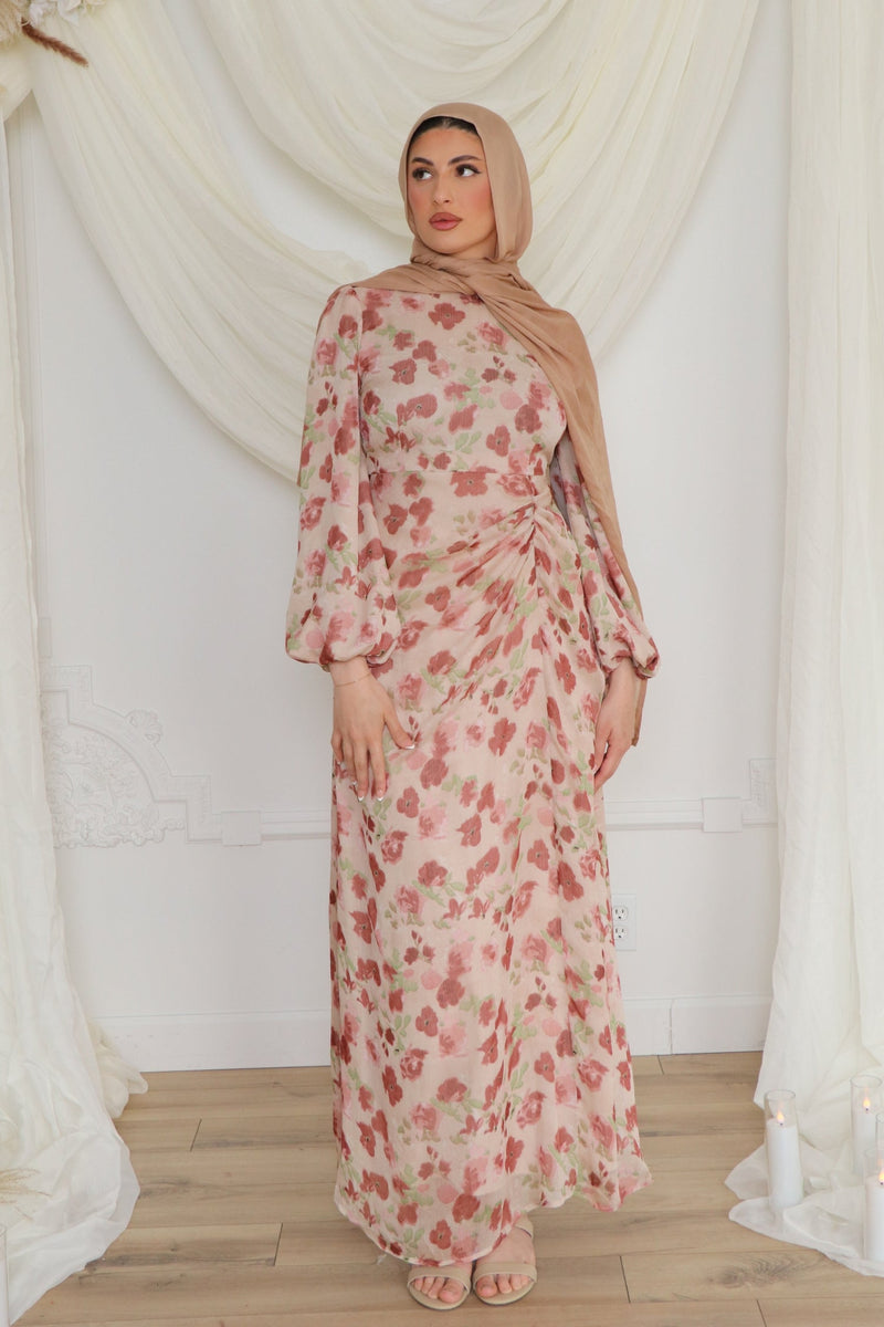 Hailey Floral Dress- Cream