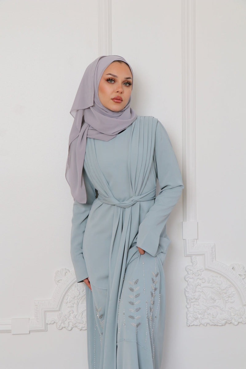Ayanna Beaded Wrap Dress- Stormy Blue