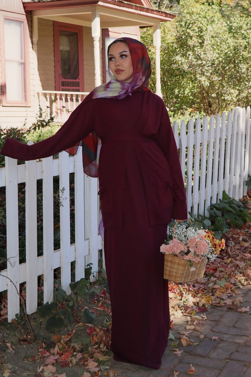 Belle premium Ribbed Knit Set- Mahogany