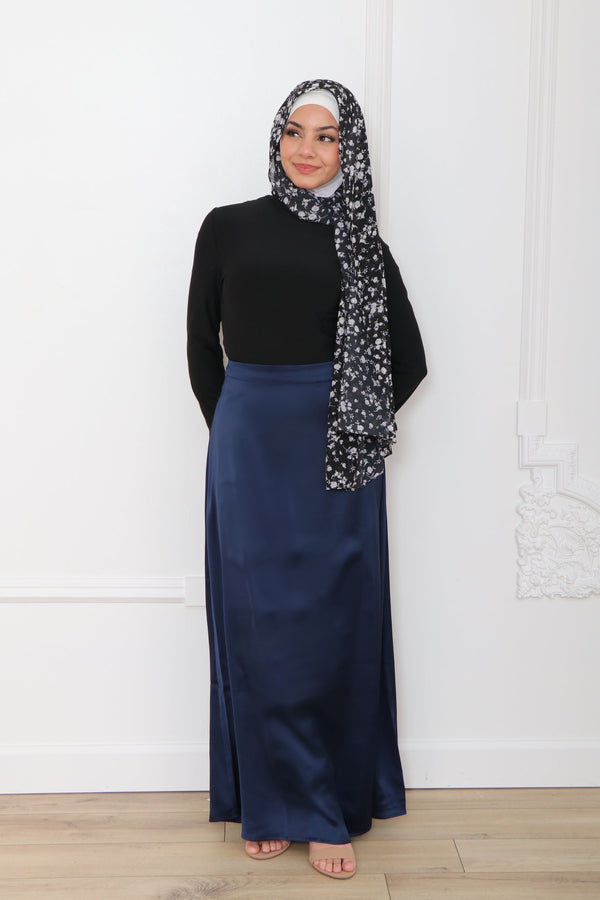 Lameera Satin Skirt - Navy Blue