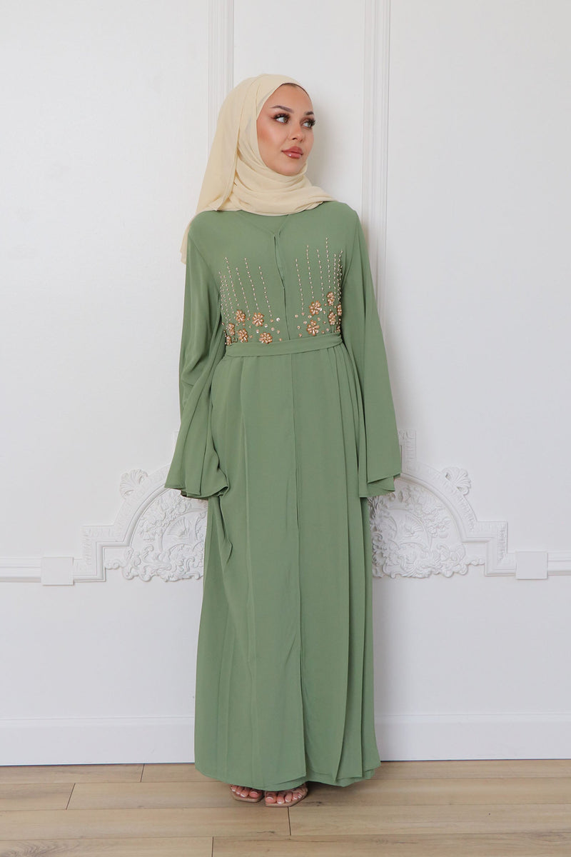 Rosalia Chiffon Layered Abaya - Matcha