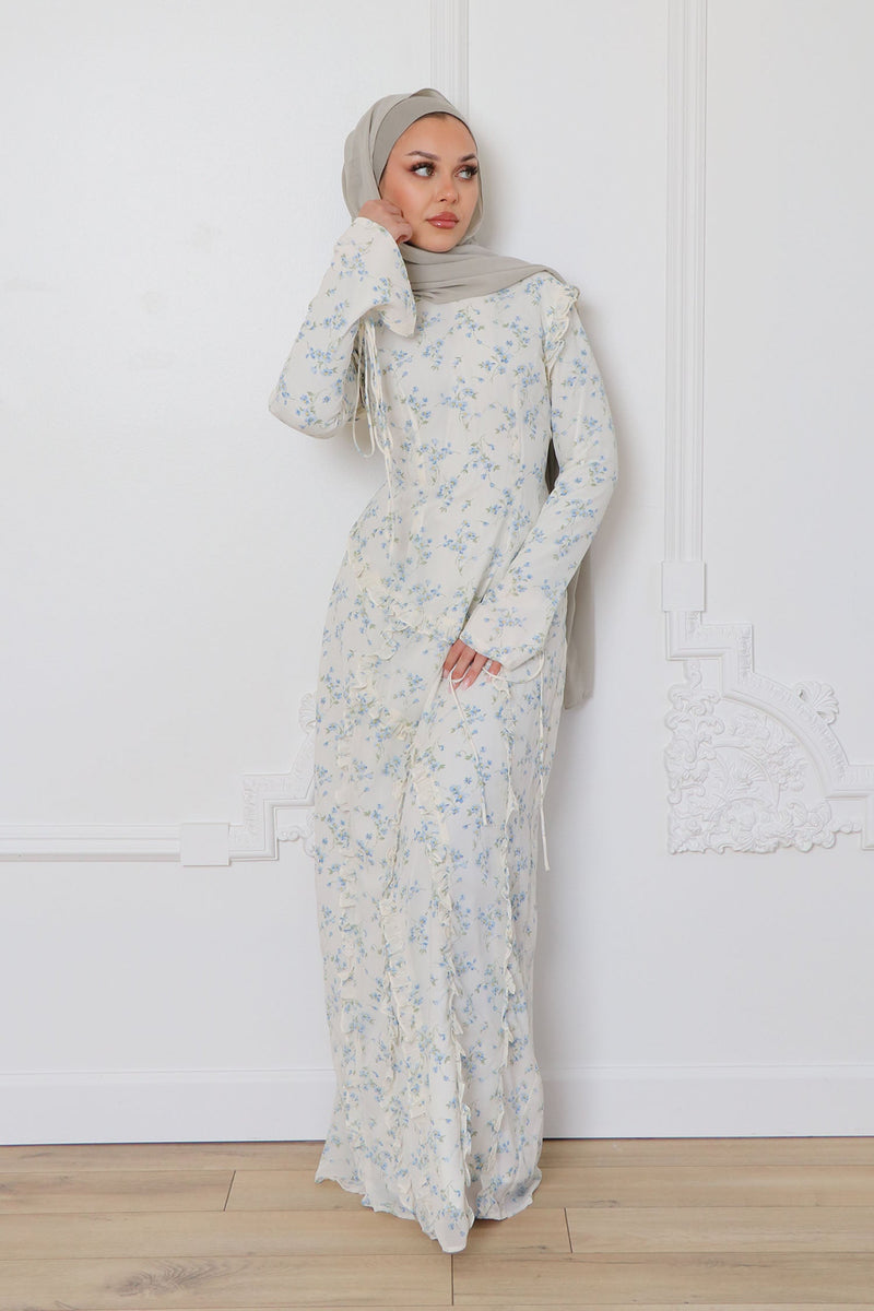 Daisy Floral Ruffle Maxi Dress- Off White