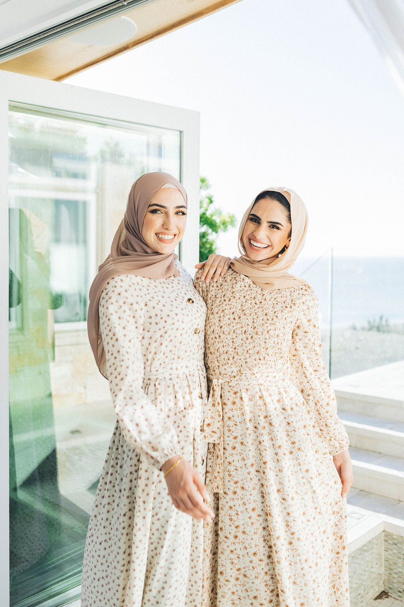 Raven Floral Shirred Dress- Cream