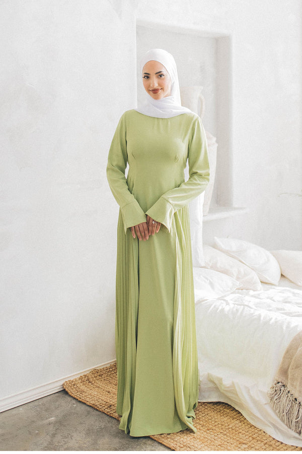 Kelsi Soft Pleat Dress- Sage Green
