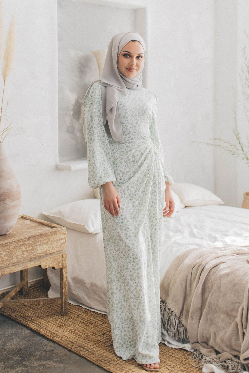 Hailey Floral Dress- Sage Green
