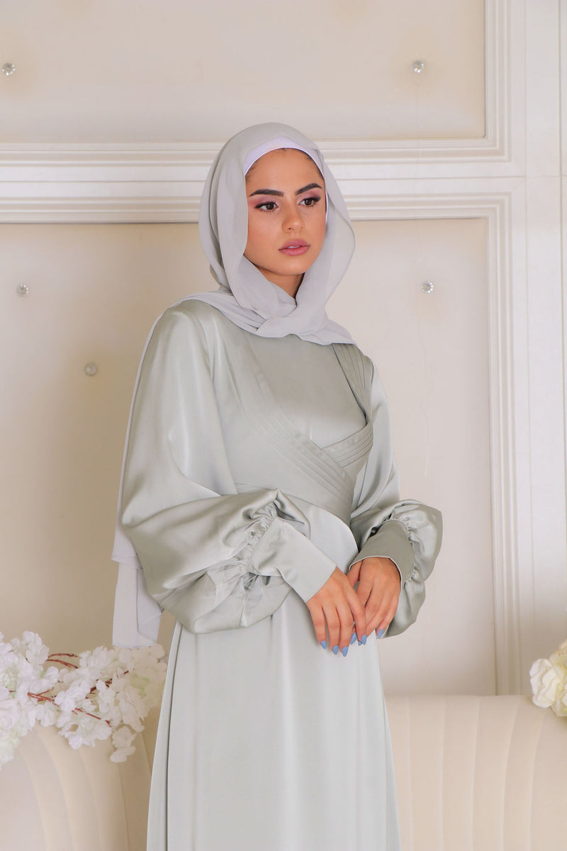 Laura Wrap Satin Dress- Sage