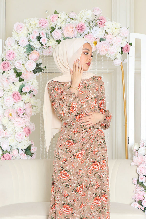 Hailey Floral Dress- Tan