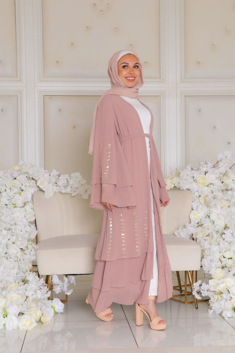 Amor Chiffon Layered Abaya- Rose Pink