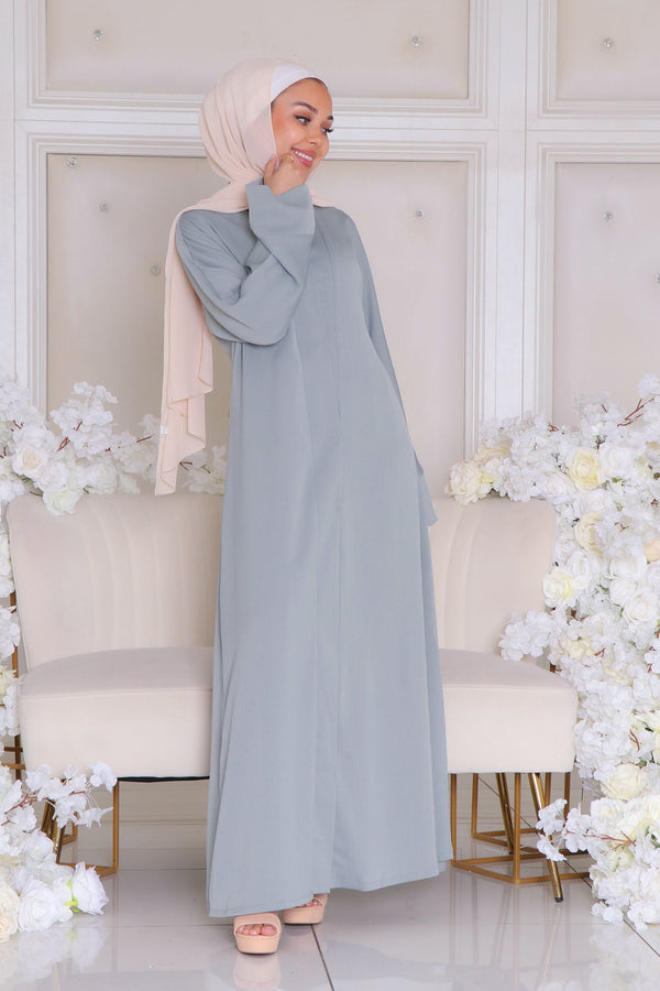 Mariah Textured Essential Open Abaya- Mint Gray