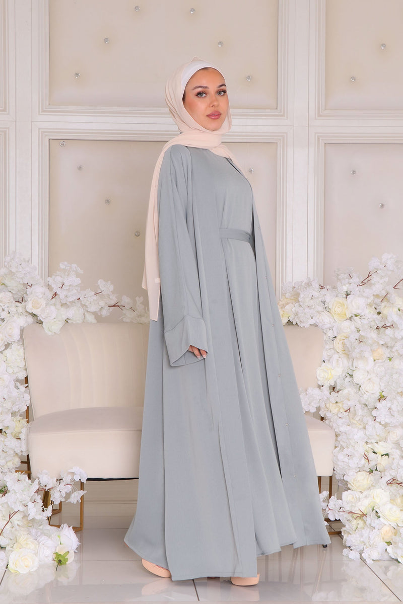 Rhea Textured Essential Closed Abaya- Mint Gray