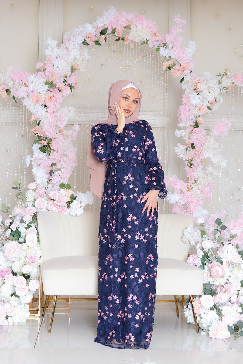 Alaia Embroidery Dress- Navy blue
