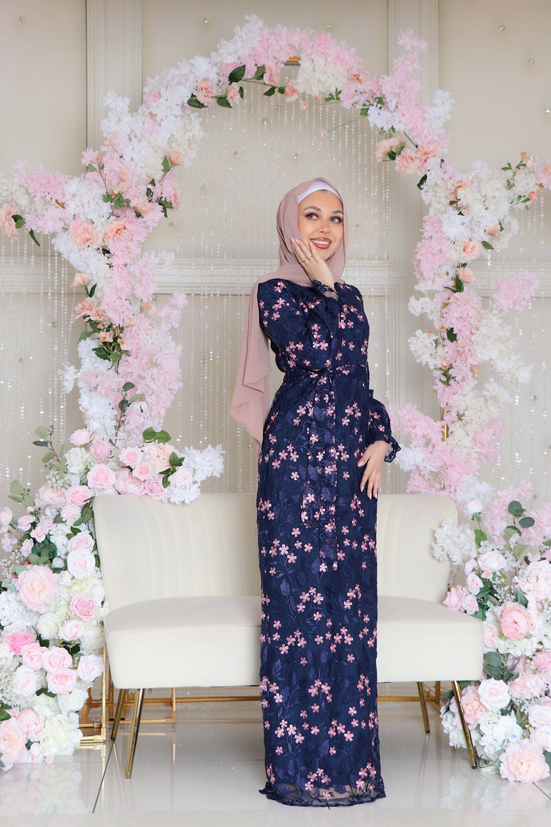 Alaia Embroidery Dress- Navy blue